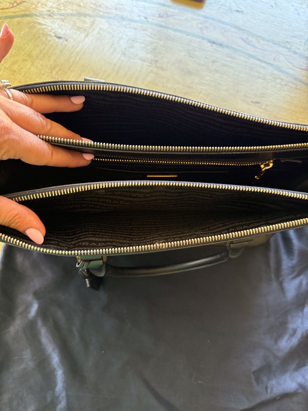 Prada Black Saffiano Leather Structured Satchel Handbag Authentic - Picture 10 of 13